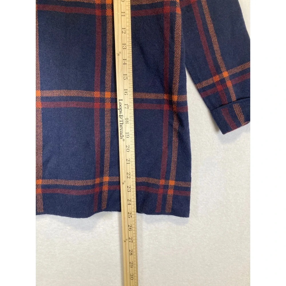 Dark Academia Max Studio Women‎ S Navy Blue Orange Plaid Mock Neck Sweater